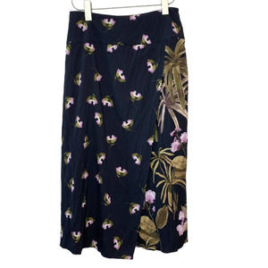 Vince Tropical Garden Floral Midi Skirt Mixed Print Crinkled Stain Floral 4